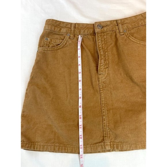 Topshop Moto Women Corduroy Mini Skirt Flat Front Pockets Mustard Brown Size 6 - Picture 7 of 8